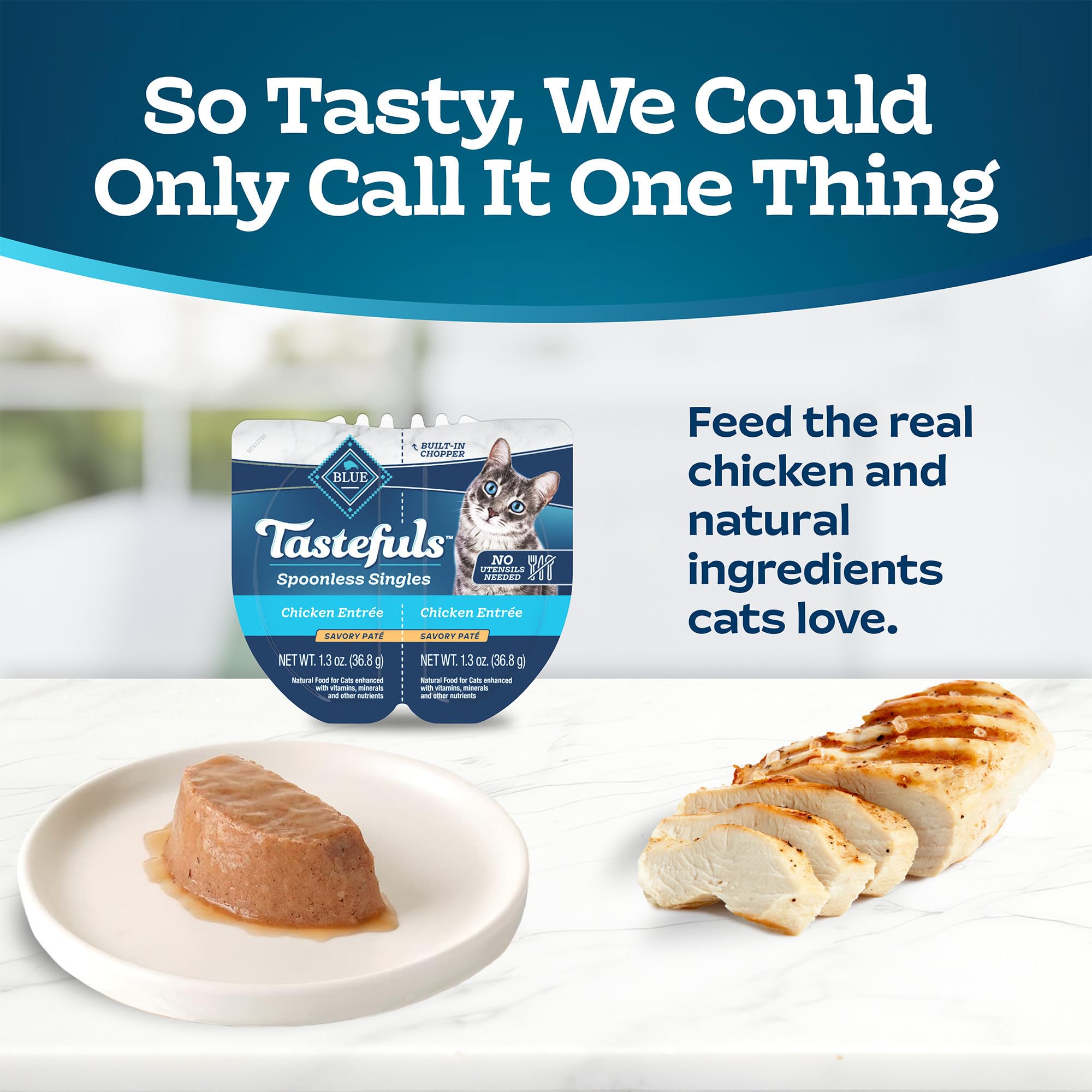 Blue Buffalo Tastefuls built-in chopper tray demonstration for easy serving