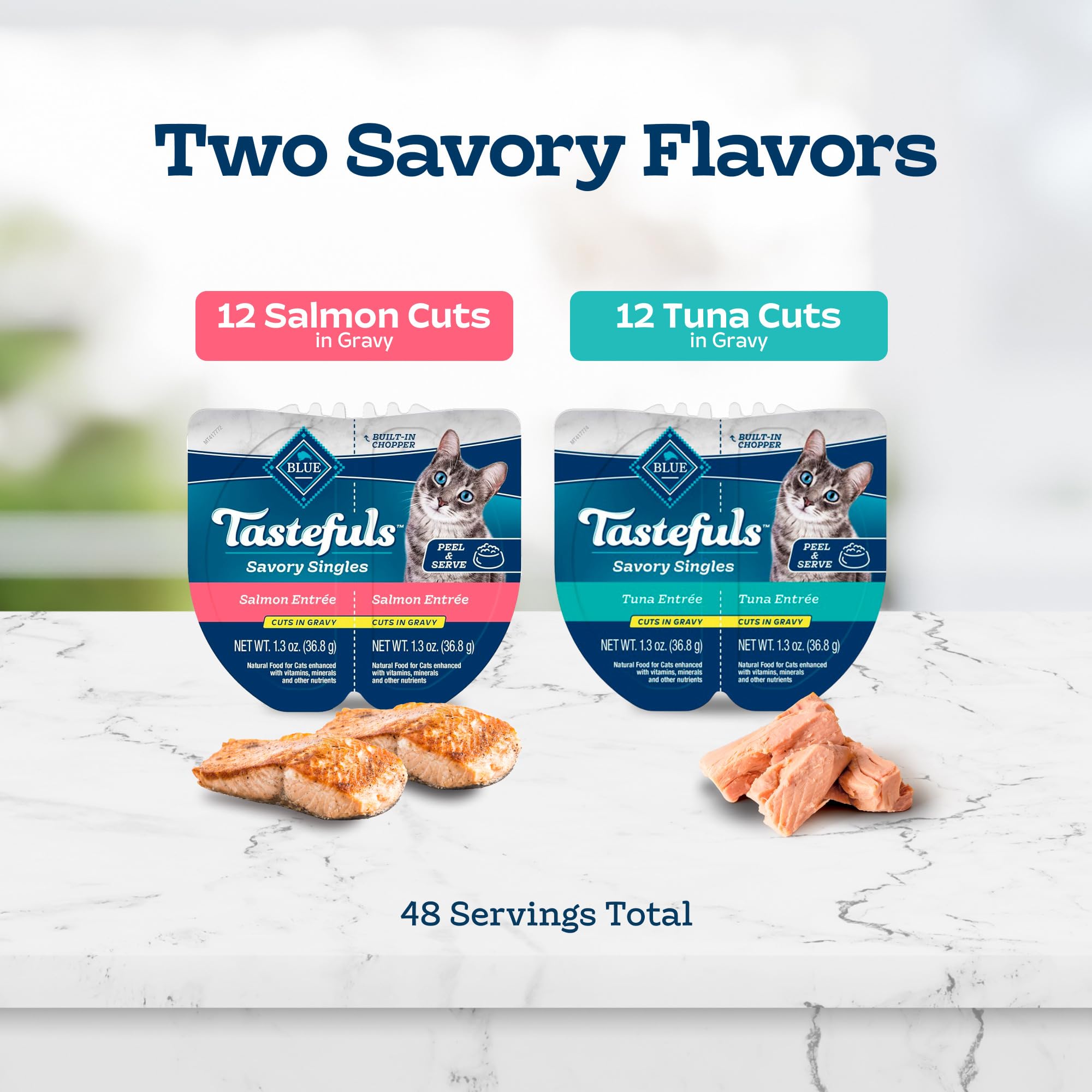 Blue Buffalo Tastefuls built-in chopper tray enables easy serving without utensils.