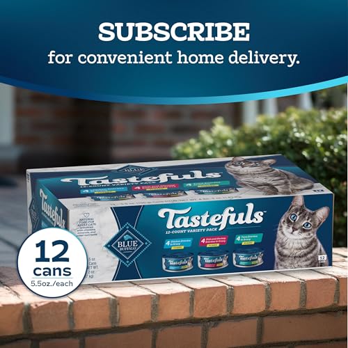 Blue Buffalo Tastefuls four flavors—tuna, chicken, fish, and shrimp—for variety at mealtime.