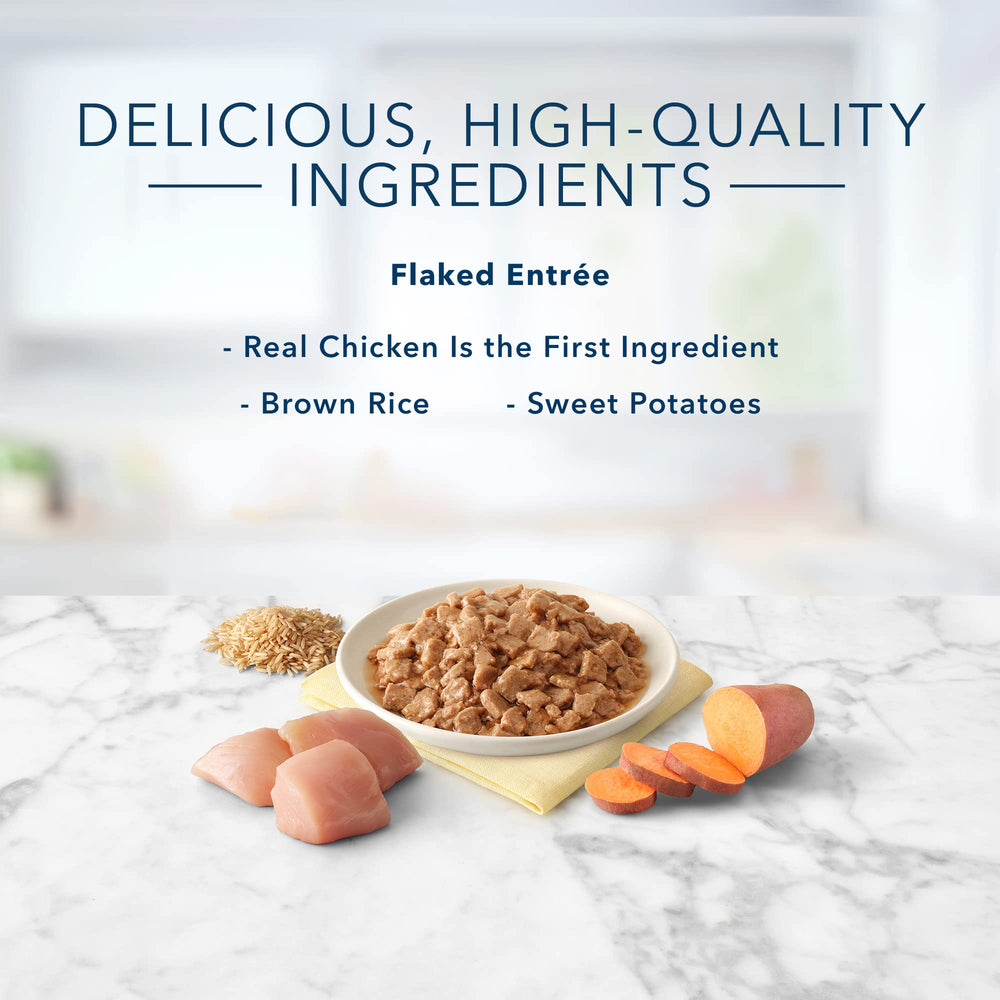 Blue Buffalo Tastefuls ingredients chicken, rice, sweet potato visible; wholesome pairing.