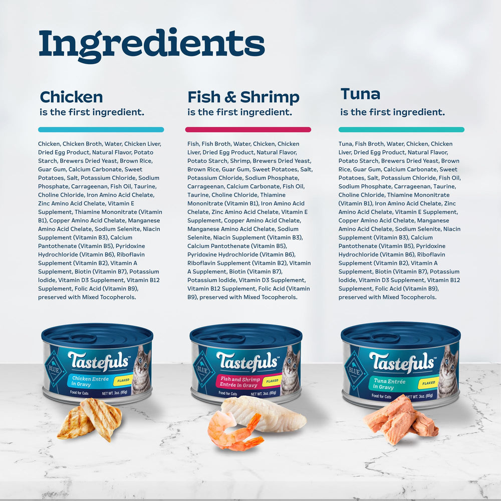Blue Buffalo Tastefuls natural ingredient panel on label highlights vitamins and minerals.