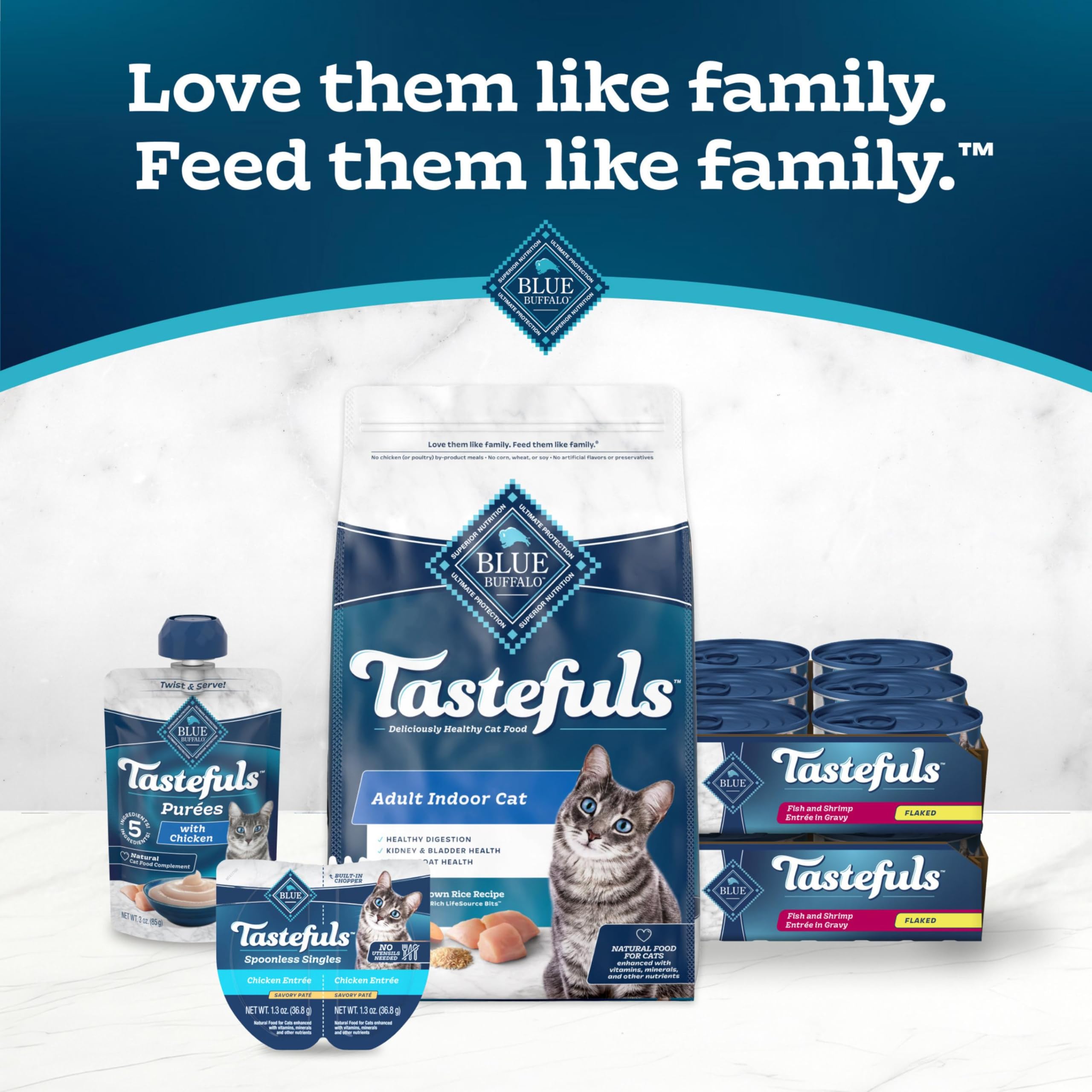 Blue Buffalo Tastefuls natural ingredients highlight real fish and shrimp