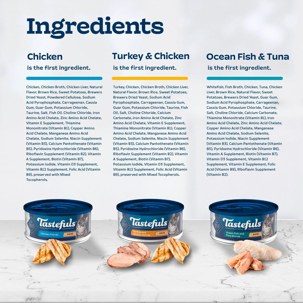 Blue Buffalo Tastefuls no artificial preservatives close-up emphasizes natural ingredients