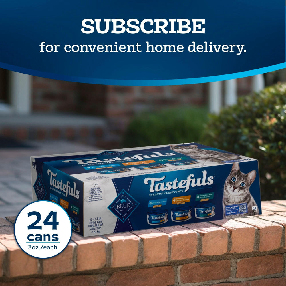 Blue Buffalo Tastefuls no corn wheat soy label highlights wholesome nutrition