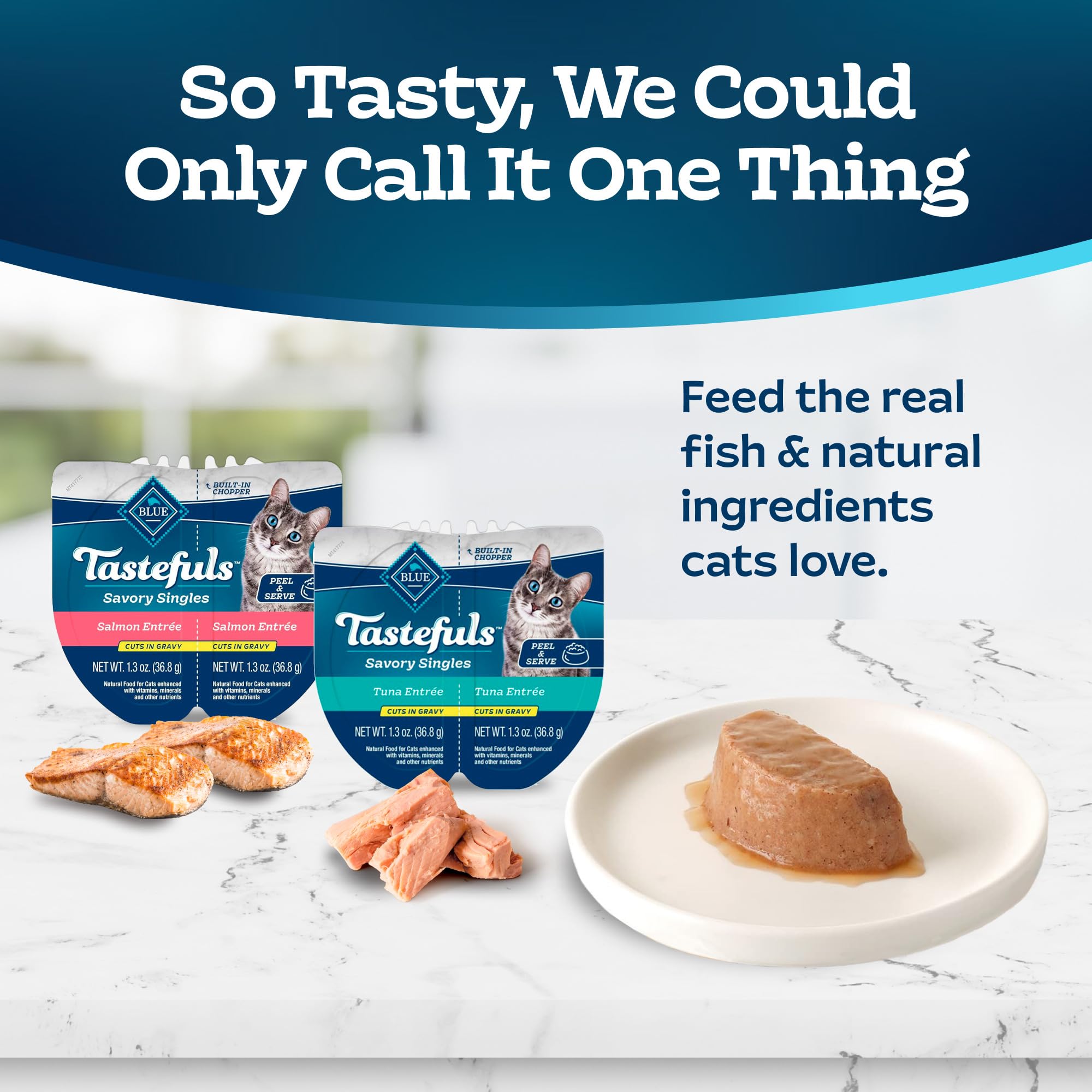 Blue Buffalo Tastefuls portion-controlled trays help you serve balanced meals quickly.