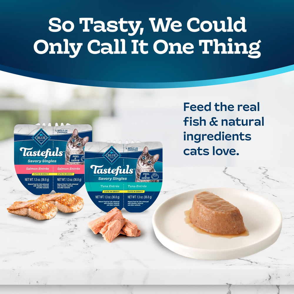 Blue Buffalo Tastefuls portion-controlled trays help you serve balanced meals quickly.