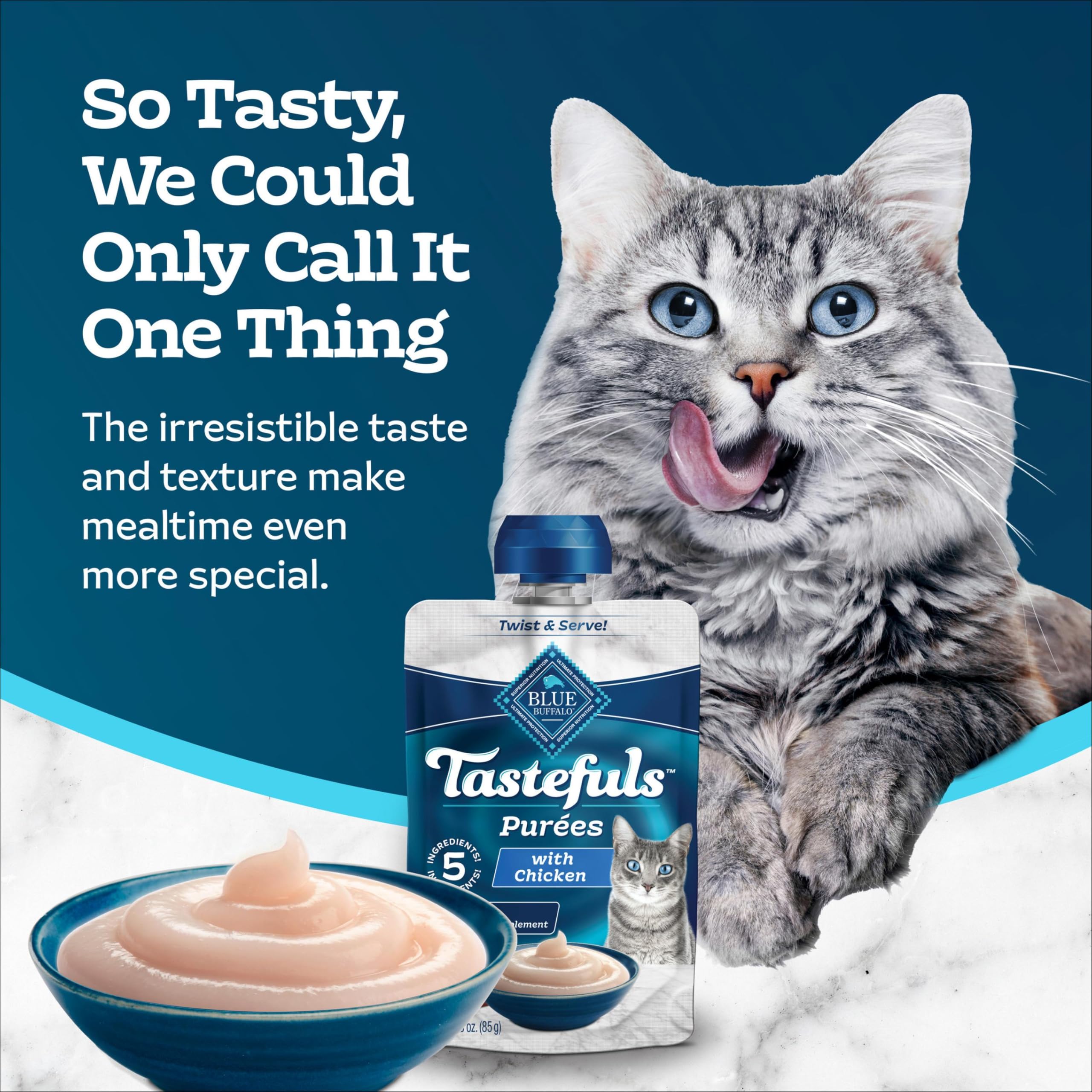Blue Buffalo Tastefuls Purées features real chicken among five simple ingredients.