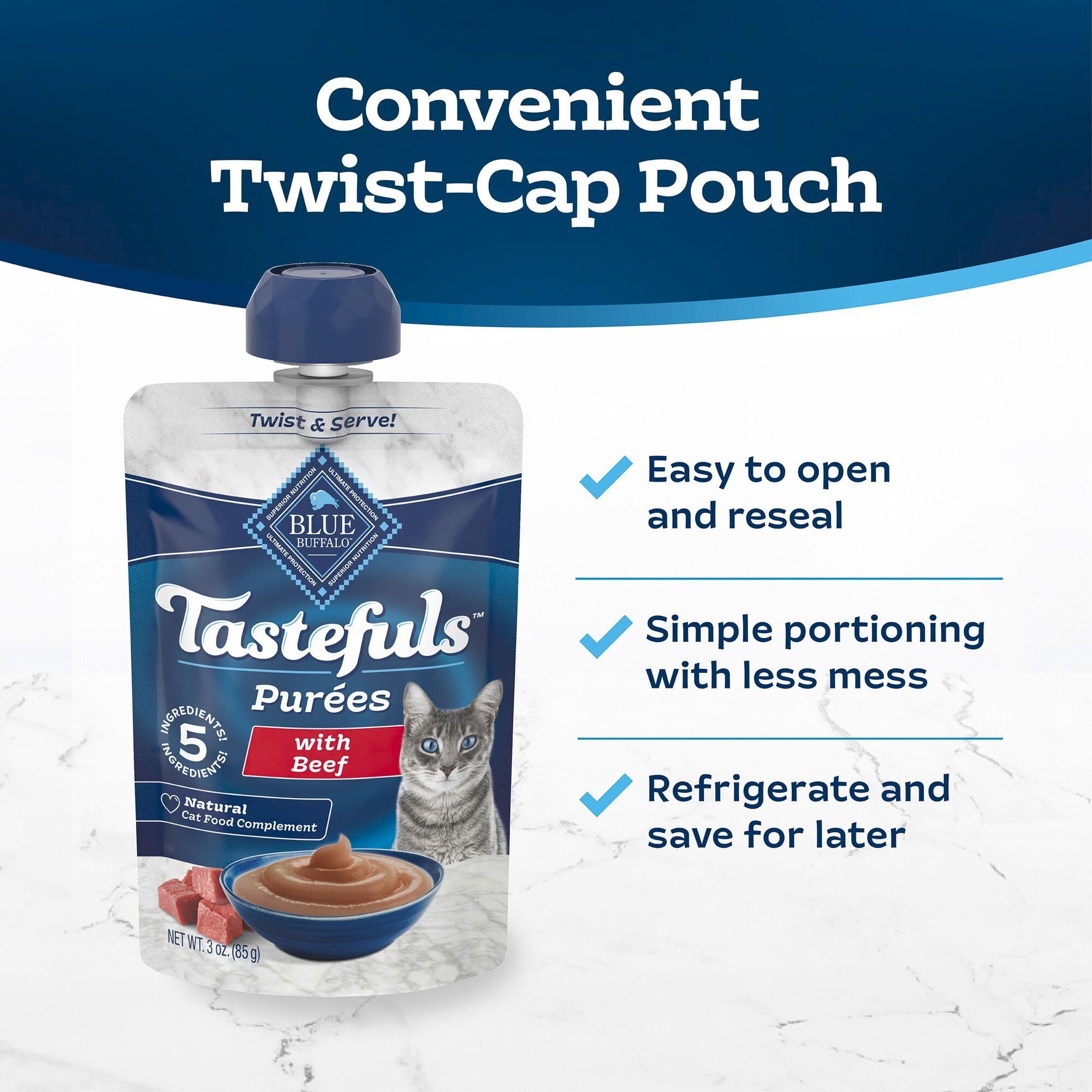 Blue Buffalo Tastefuls Purees moisture content supports hydration.