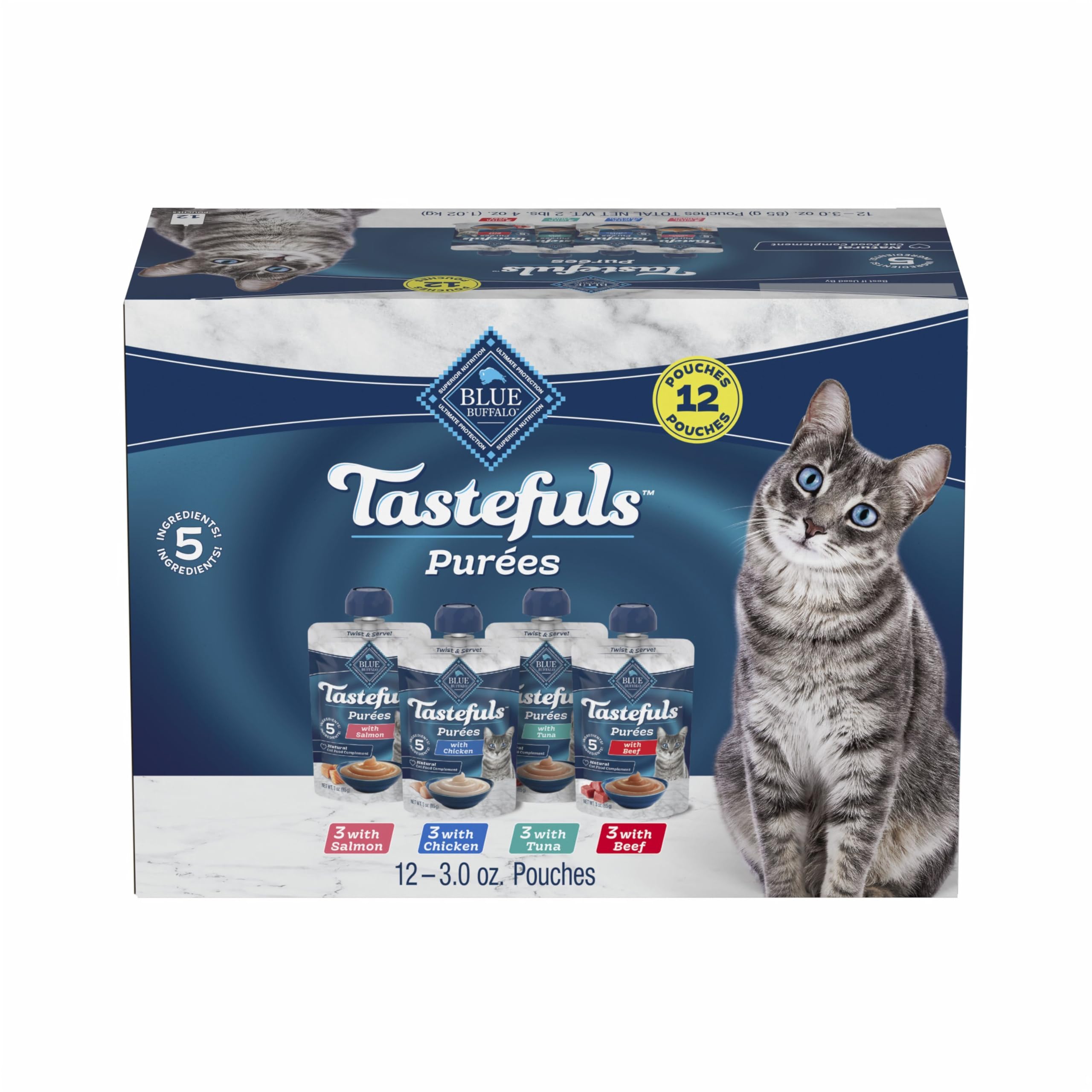 Blue Buffalo Tastefuls Purees silky texture enhances palatability and hydration.