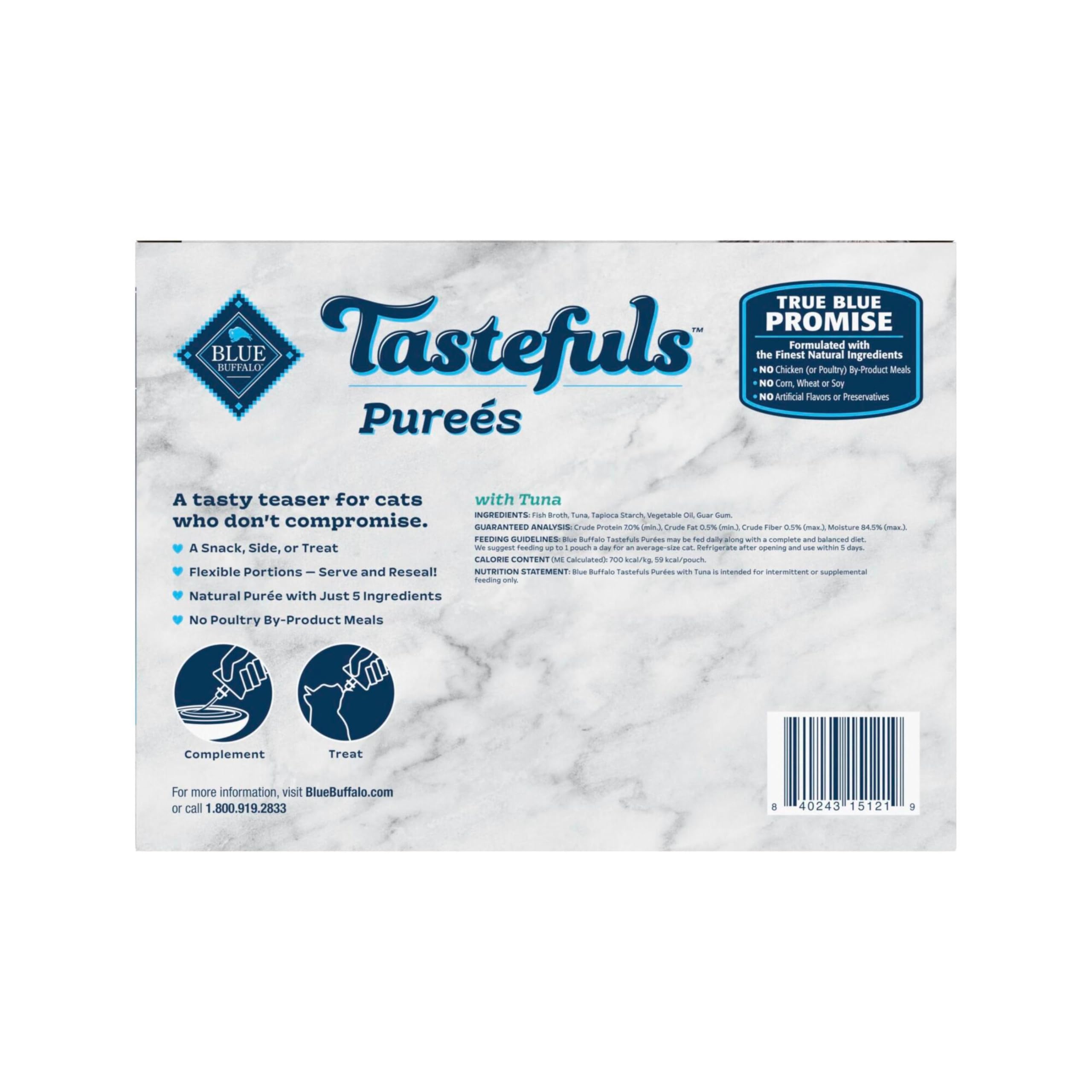Blue Buffalo Tastefuls Purées with Tuna features real tuna for a flavorful topper