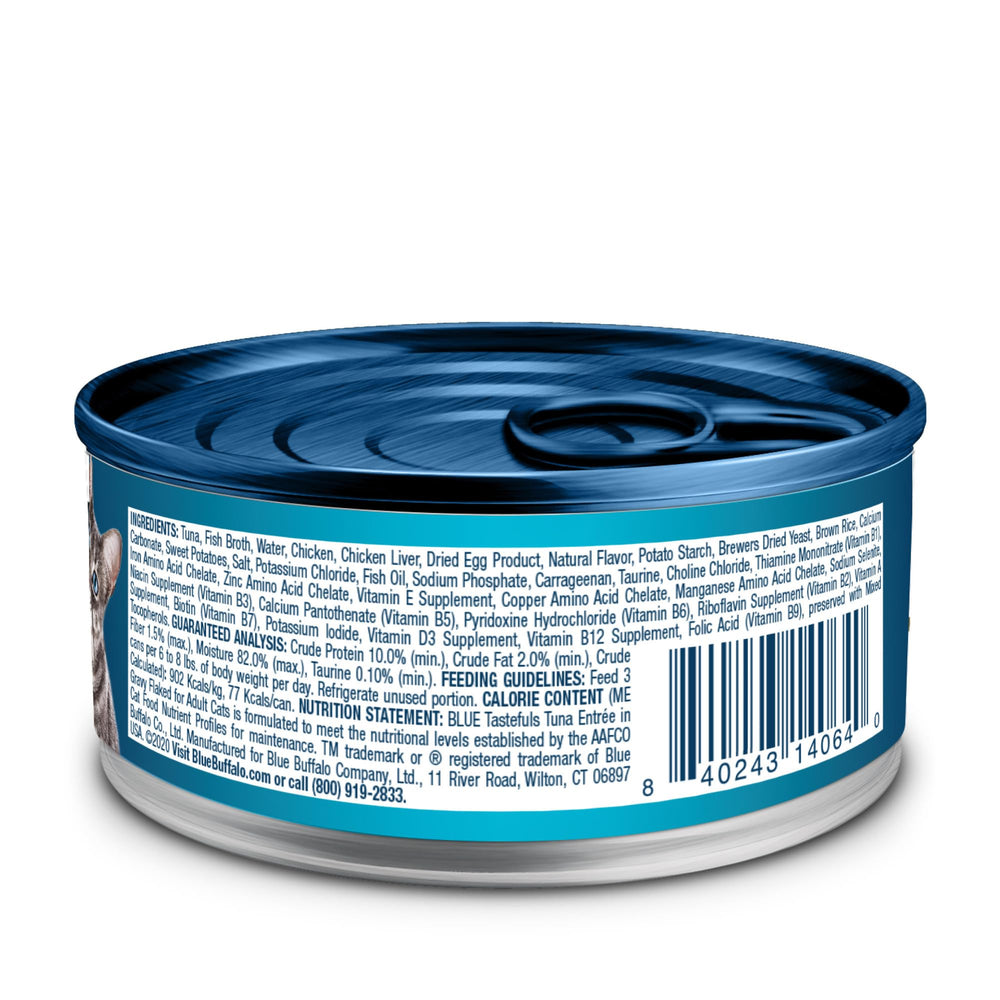 Blue Buffalo Tastefuls tuna-entrees-in-gravy can with savory gravy texture
