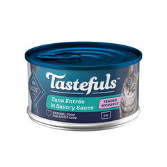 Blue Buffalo Tastefuls tuna can packaging highlights real tuna first ingredient.