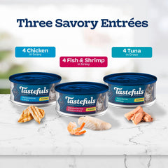 Blue Buffalo Tastefuls natural canned cat food 12-can variety pack supports balanced meals.