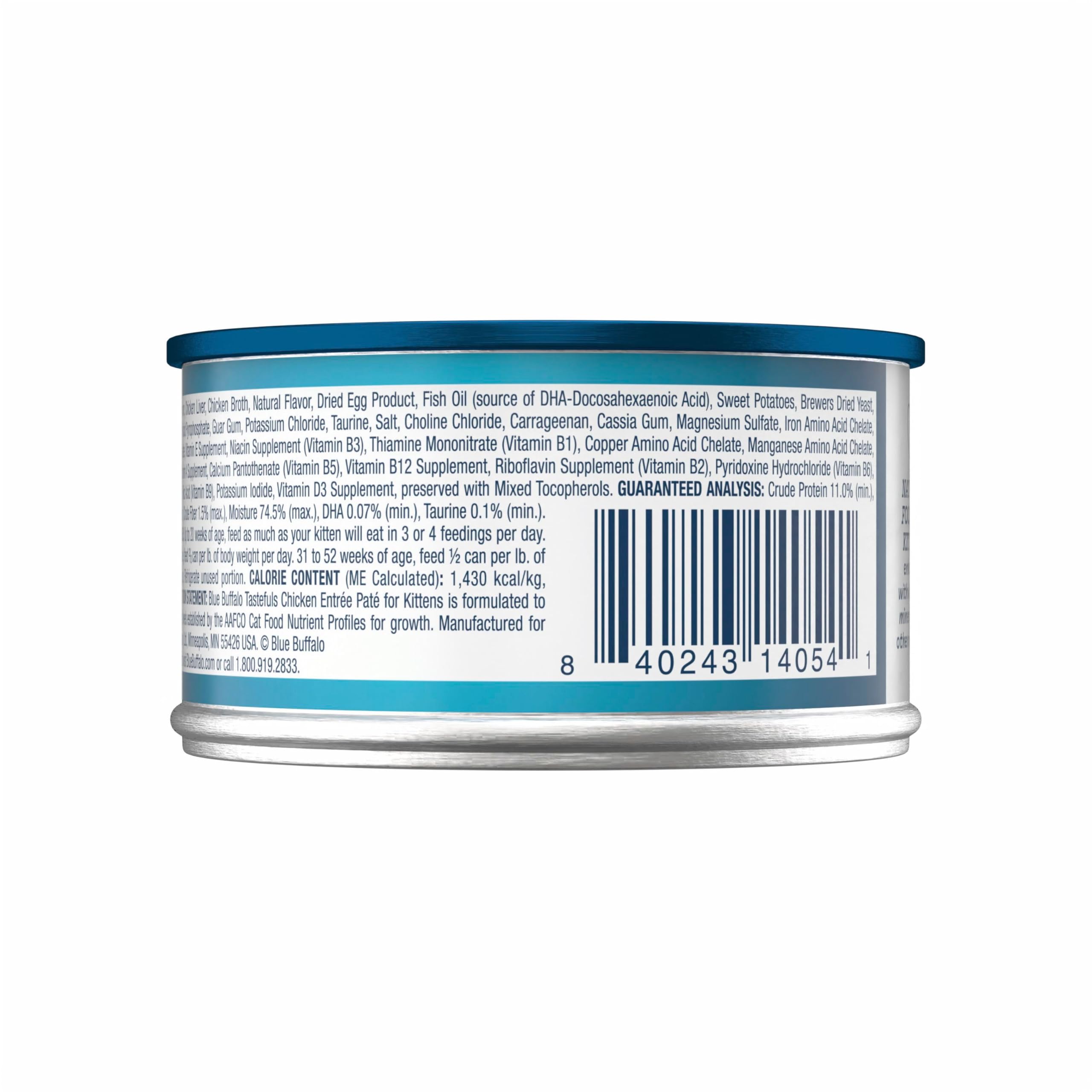 Blue Buffalo Tastefuls kitten pate packaging with 3oz cans for daily meals.