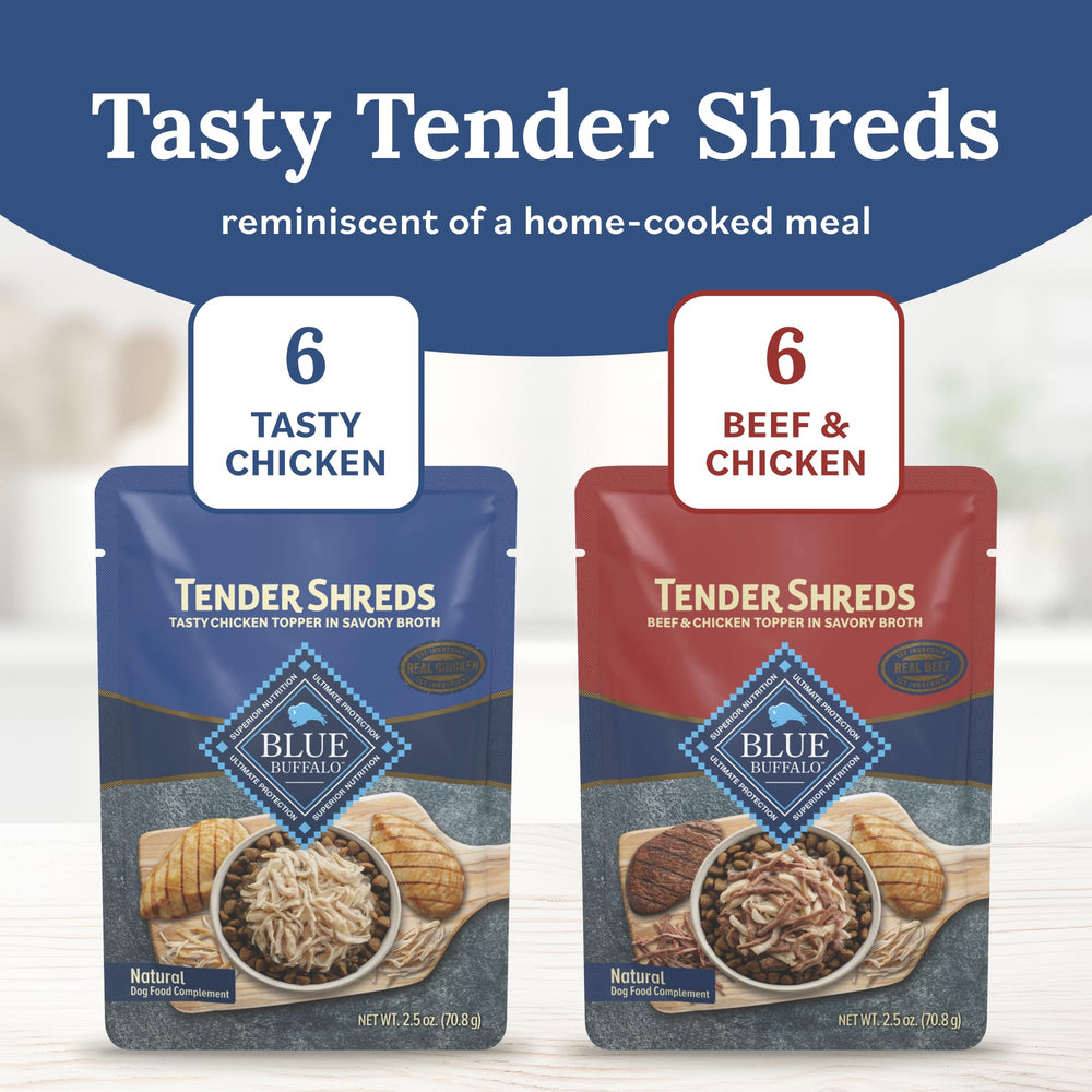 Blue Buffalo Tender Shreds Beef & Chicken Topper pouch adds protein and savor to bowls