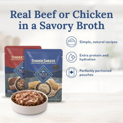Blue Buffalo Tender Shreds Beef & Chicken Topper pouch enriches dry kibble