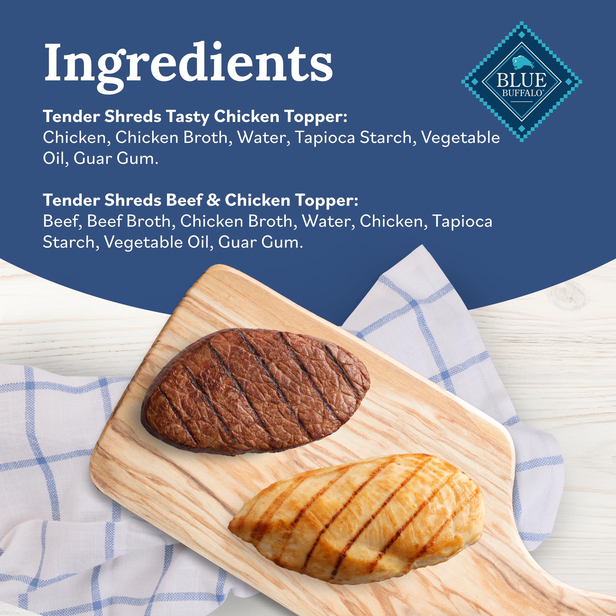 Blue Buffalo Tender Shreds Chicken Topper pouch delivers homestyle flavor