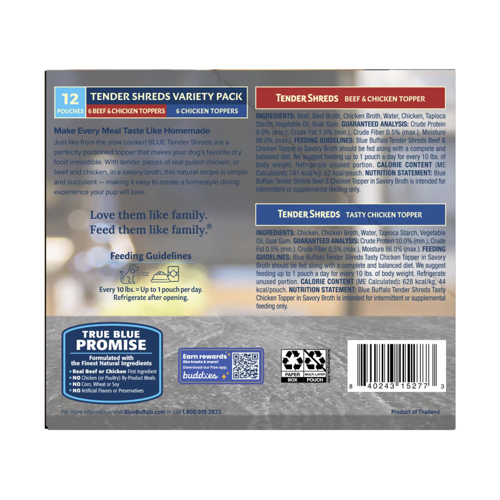 Blue Buffalo Tender Shreds Tasty Chicken Topper pouch boosts flavor and texture