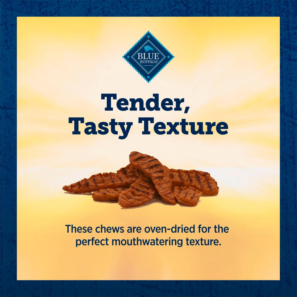 Blue Buffalo True Chews Grillers steak packaging detail highlighting bag size.