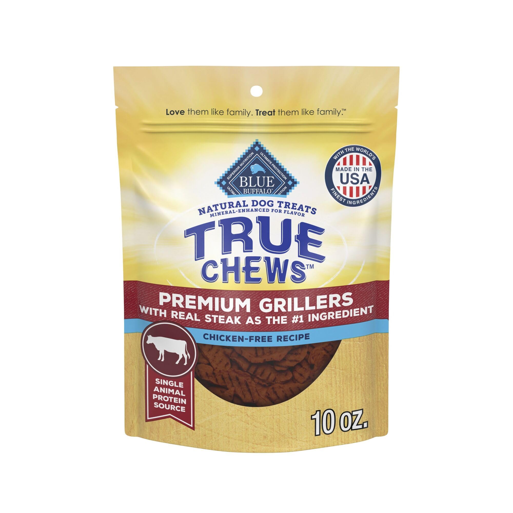 Blue Buffalo True Chews Premium Grillers, boeuf-sachet-10oz, récompense délicieuse et pratique