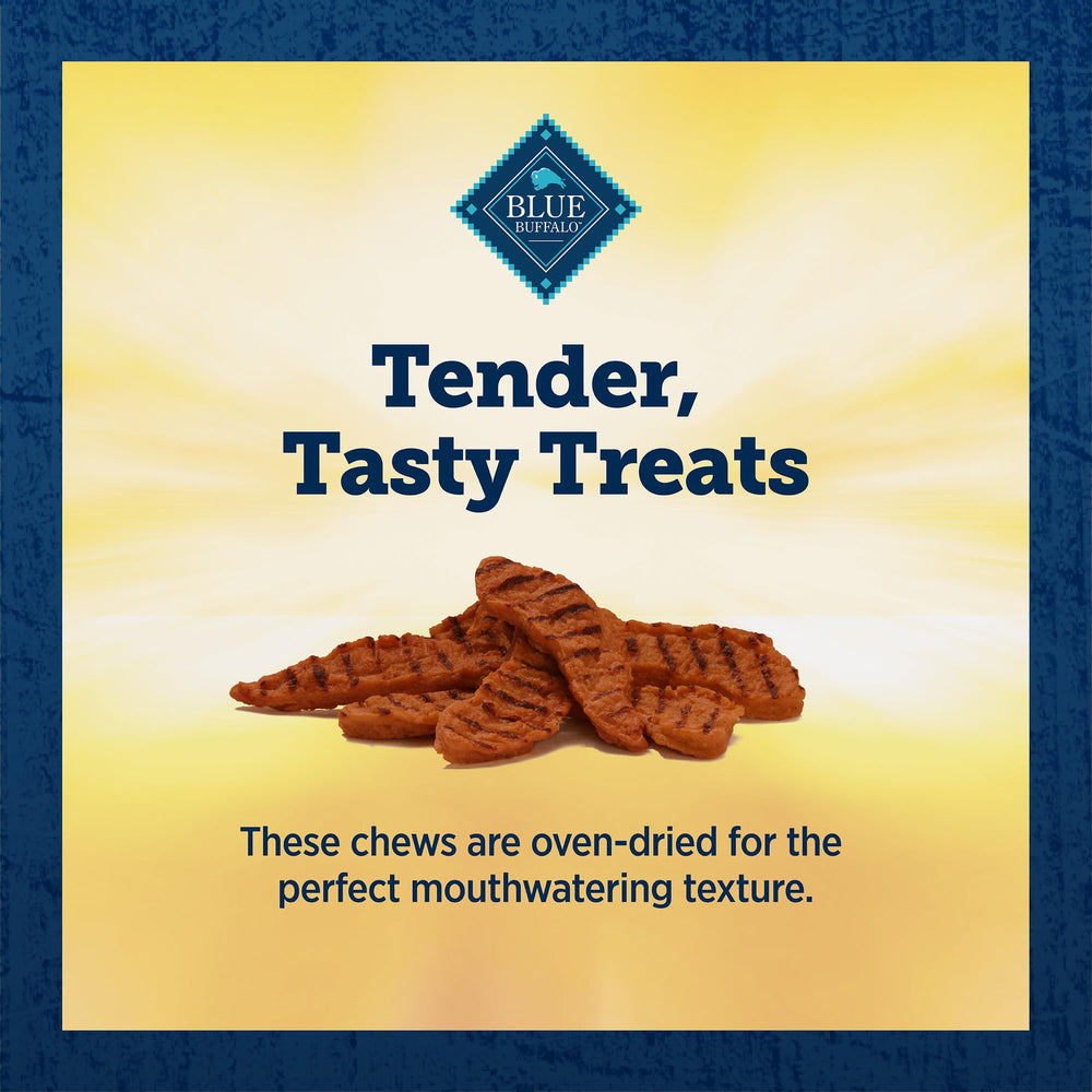 Blue Buffalo True Chews Premium Grillers steak dog enjoying treat after walk.