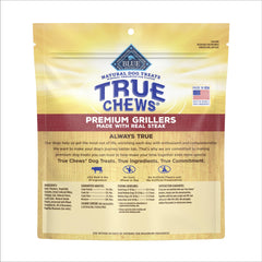 Blue Buffalo True Chews Premium Grillers steak tender pieces ready to tear for all dog sizes.