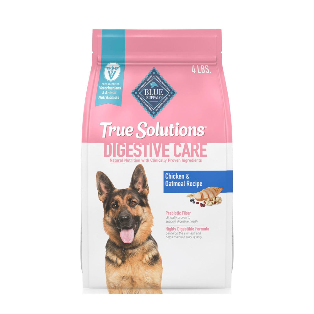 Blue Buffalo True Solutions Digestive Care bag with real chicken first ingredient shown