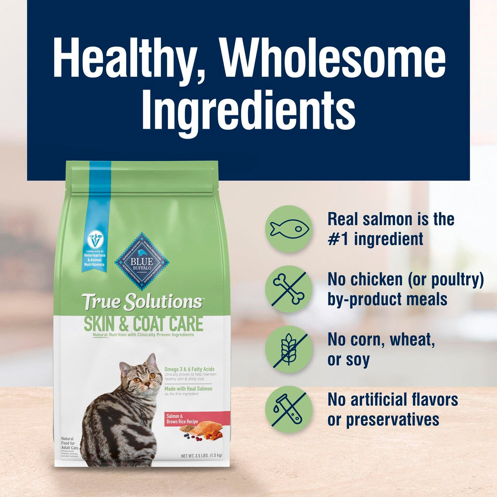 Corn, wheat, and soy-free Blue Buffalo True Solutions dry cat food.
