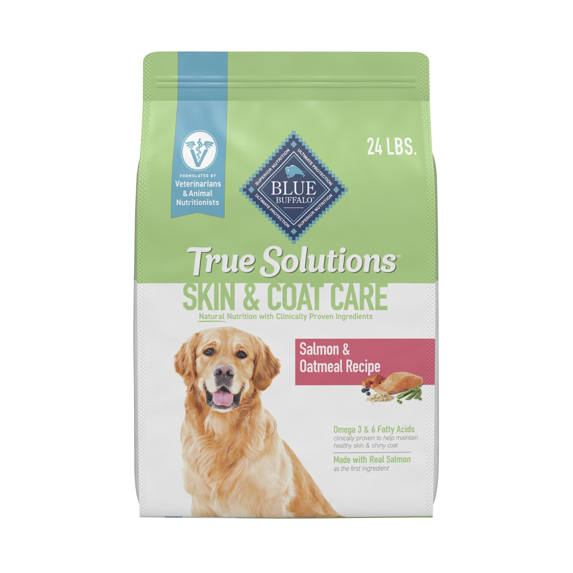 Blue Buffalo True Solutions Skin Coat Salmon 24-lb bag supports healthy coat.