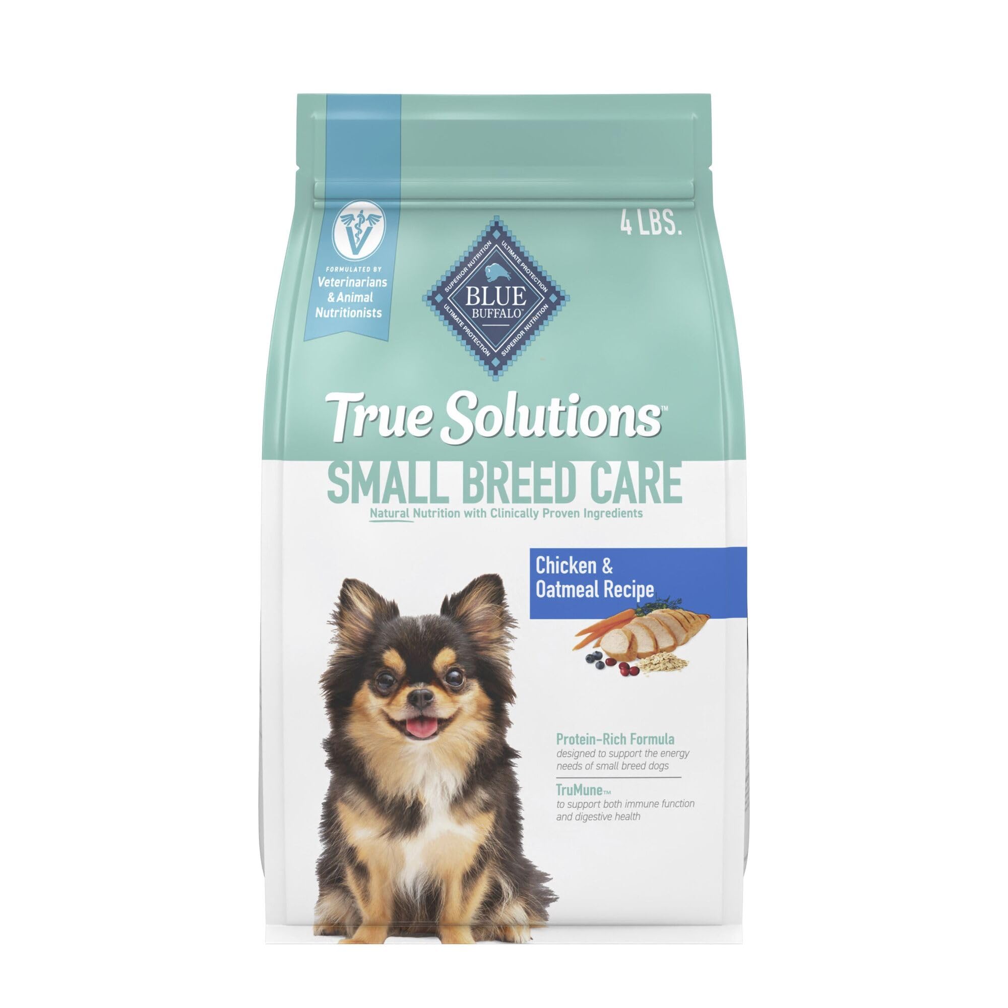 Blue Buffalo True Solutions Small Breed Care 4-lb bag supports small dogs’ energy.