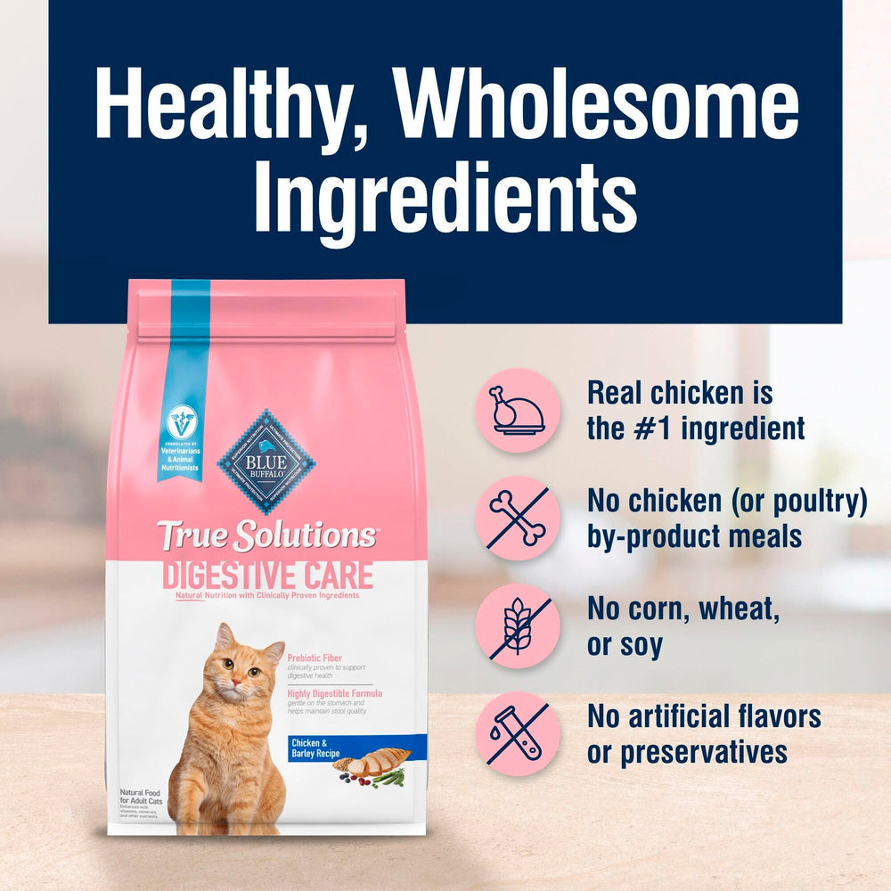 Blue Buffalo True Solutions packaging mentions veterinarian and nutritionist formulation.