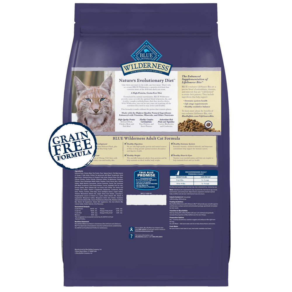 Blue Buffalo Wilderness high-protein dry cat food highlights real chicken formula