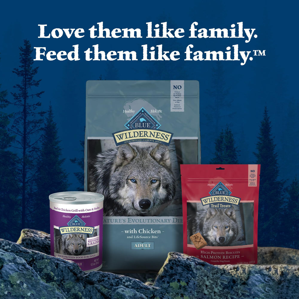 Blue Buffalo Wilderness kibble texture close-up suggests crunchy satisfaction.
