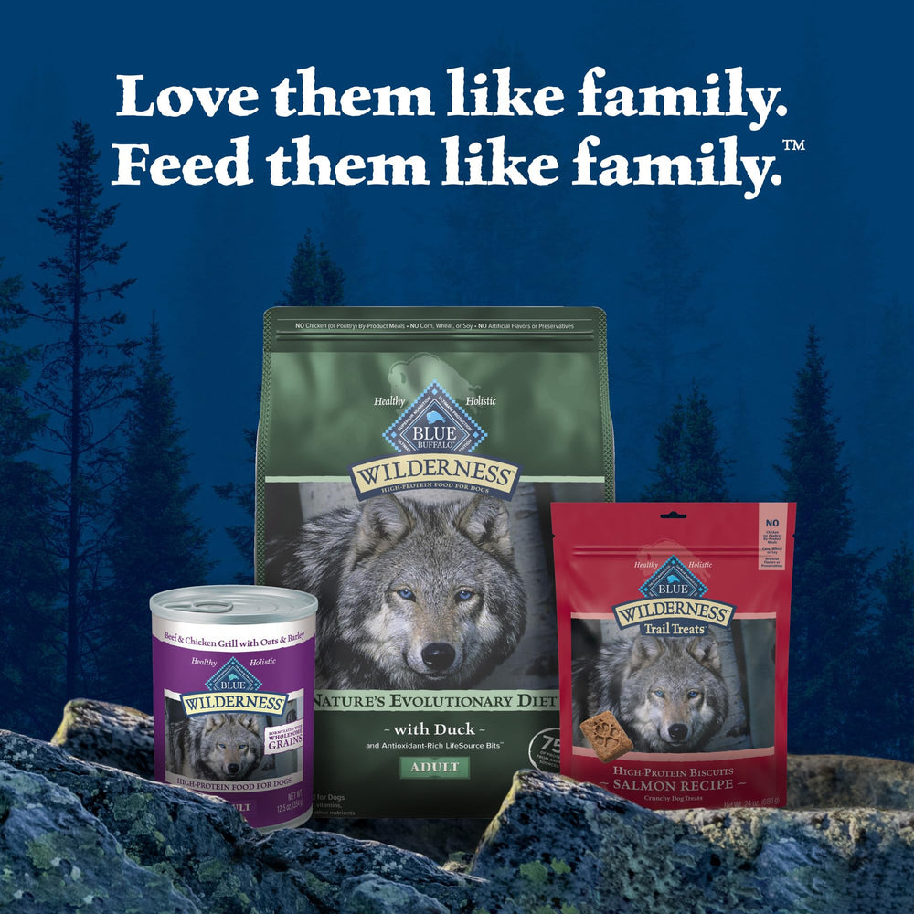 Blue Buffalo Wilderness no corn, wheat, or soy shown on packaging