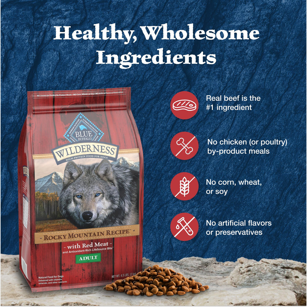 Blue Buffalo Wilderness no chicken-by-product messaging on packaging.