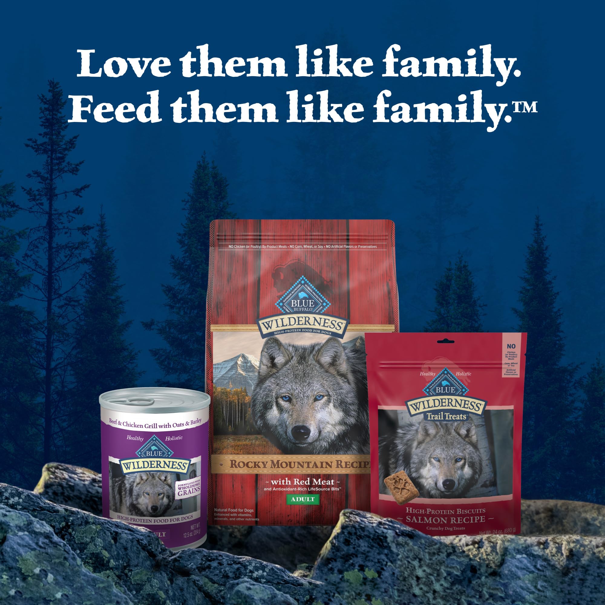 Blue Buffalo Wilderness Rocky Mountain no chicken by-product claim on packaging