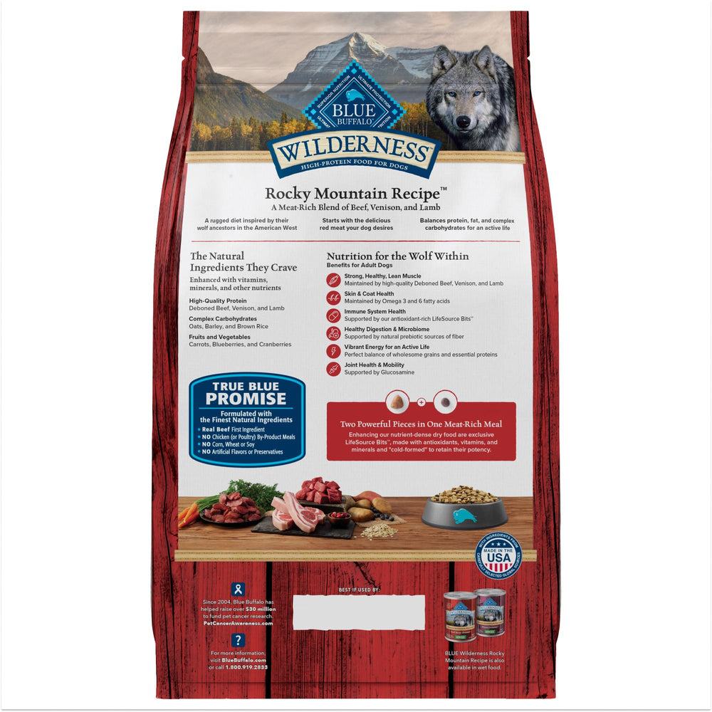 Blue Buffalo Wilderness beef-first ingredient close-up on kibble.