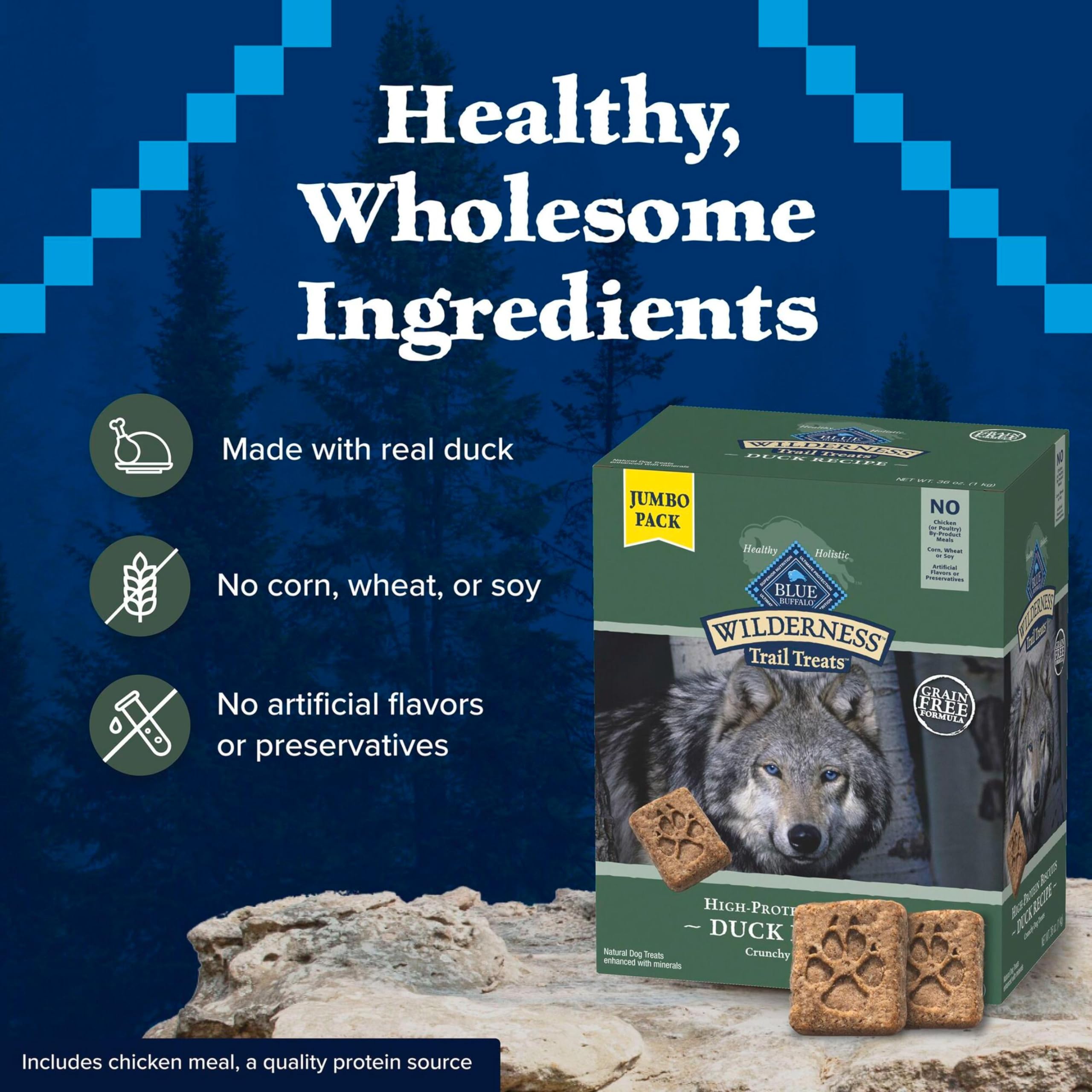 Blue Buffalo Wilderness Treats 36-ounce bag for long-lasting rewards.