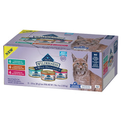 Blue Buffalo Wilderness Wild Delights chicken-salmon 3oz can delivers high-quality morsels.