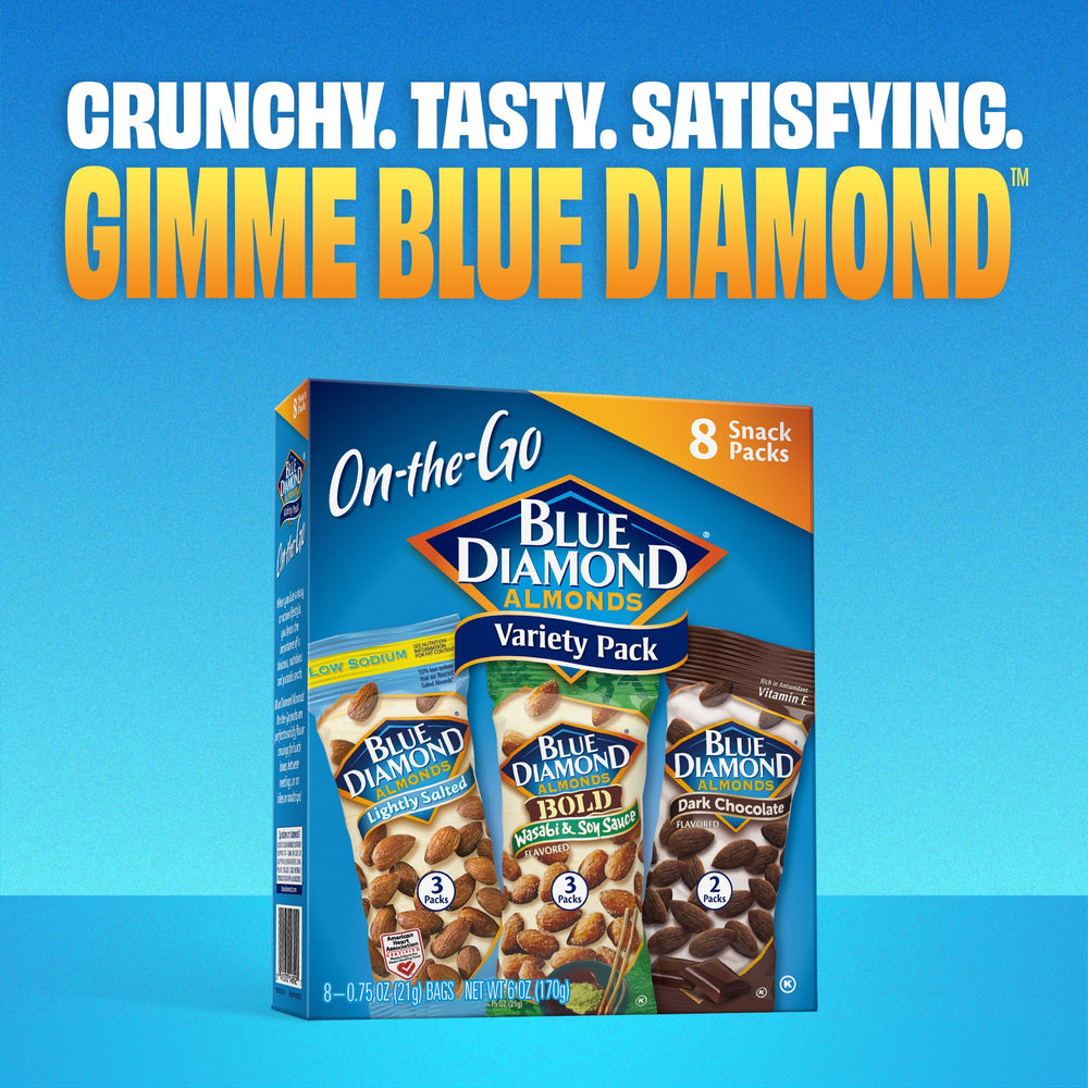 Blue Diamond Almonds 24-count carton shown for families