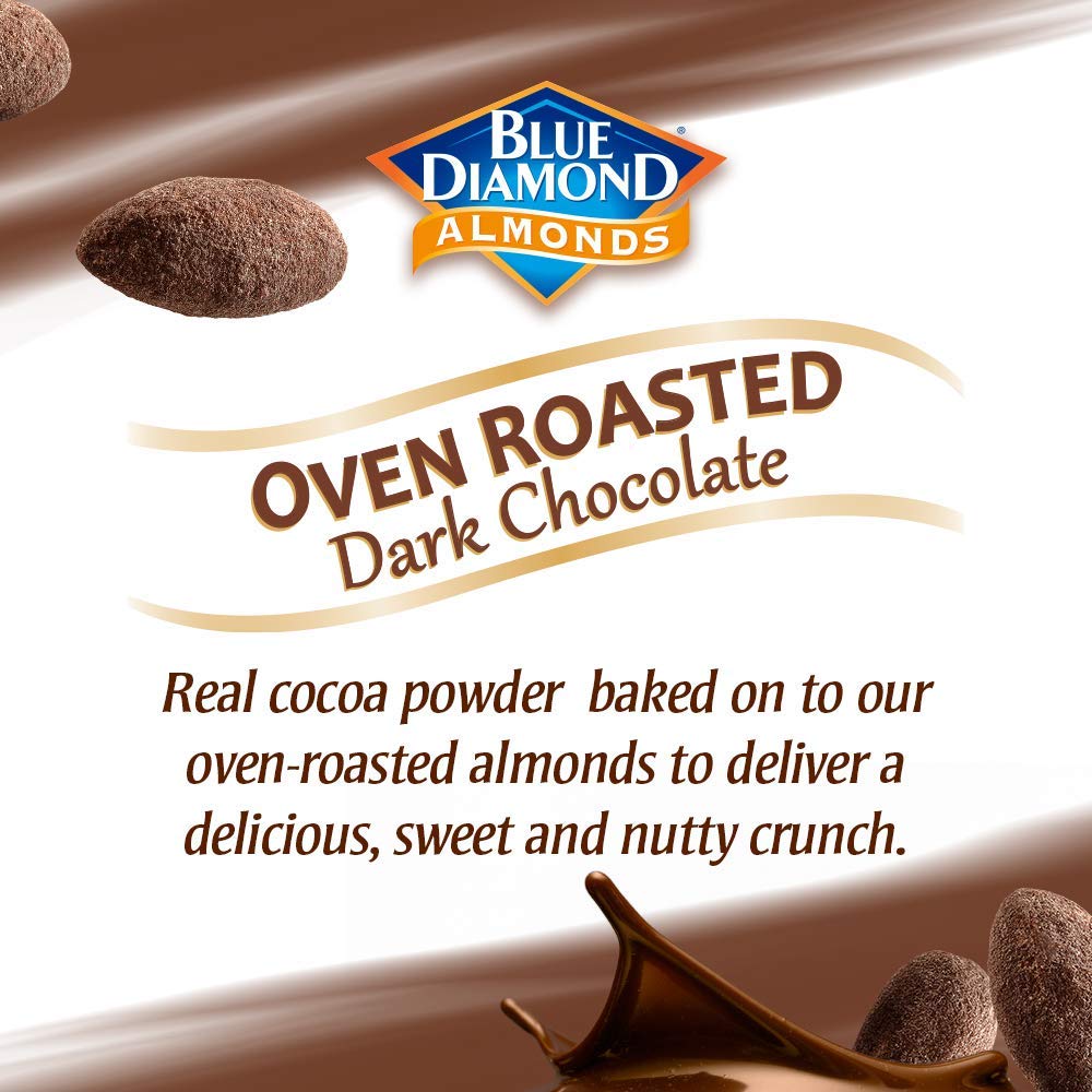 Blue Diamond Almonds dark-chocolate-coating enhances the crunchy almond bite