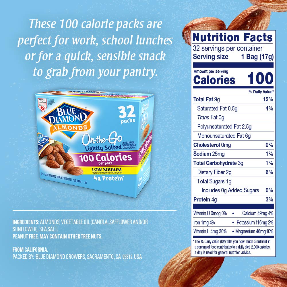 Blue Diamond Almonds lightly salted snack with 100 calories per pack