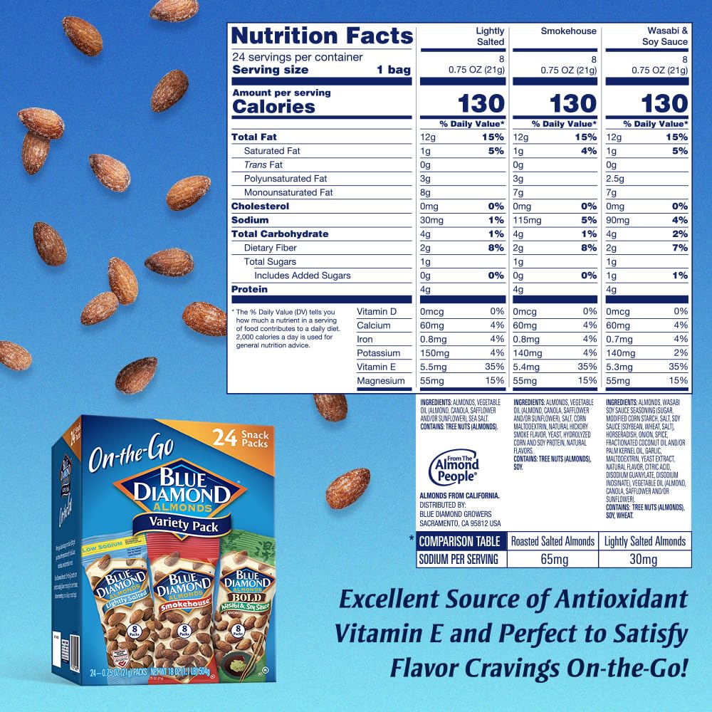 Blue Diamond Almonds Lightly Salted single-serve pack for quick snacking