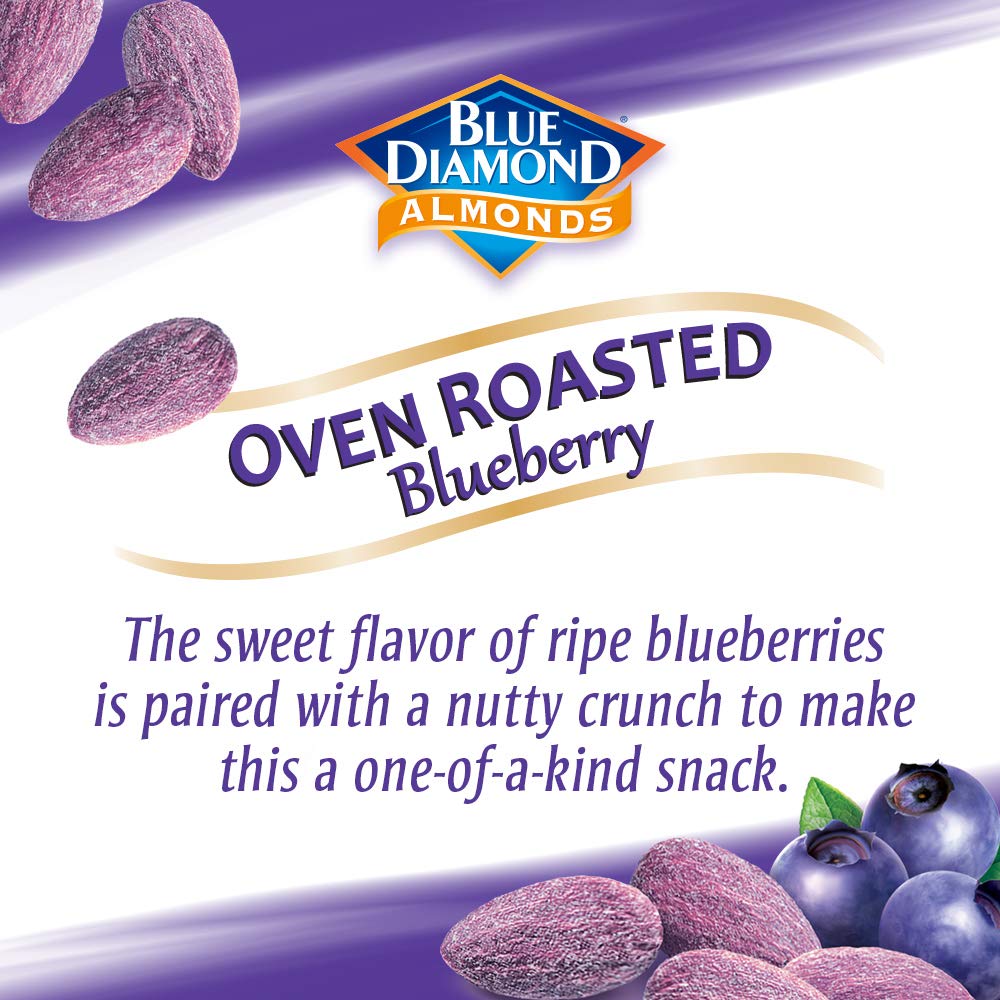 Blue Diamond Blueberry Almonds on pantry shelf, everyday snack option.