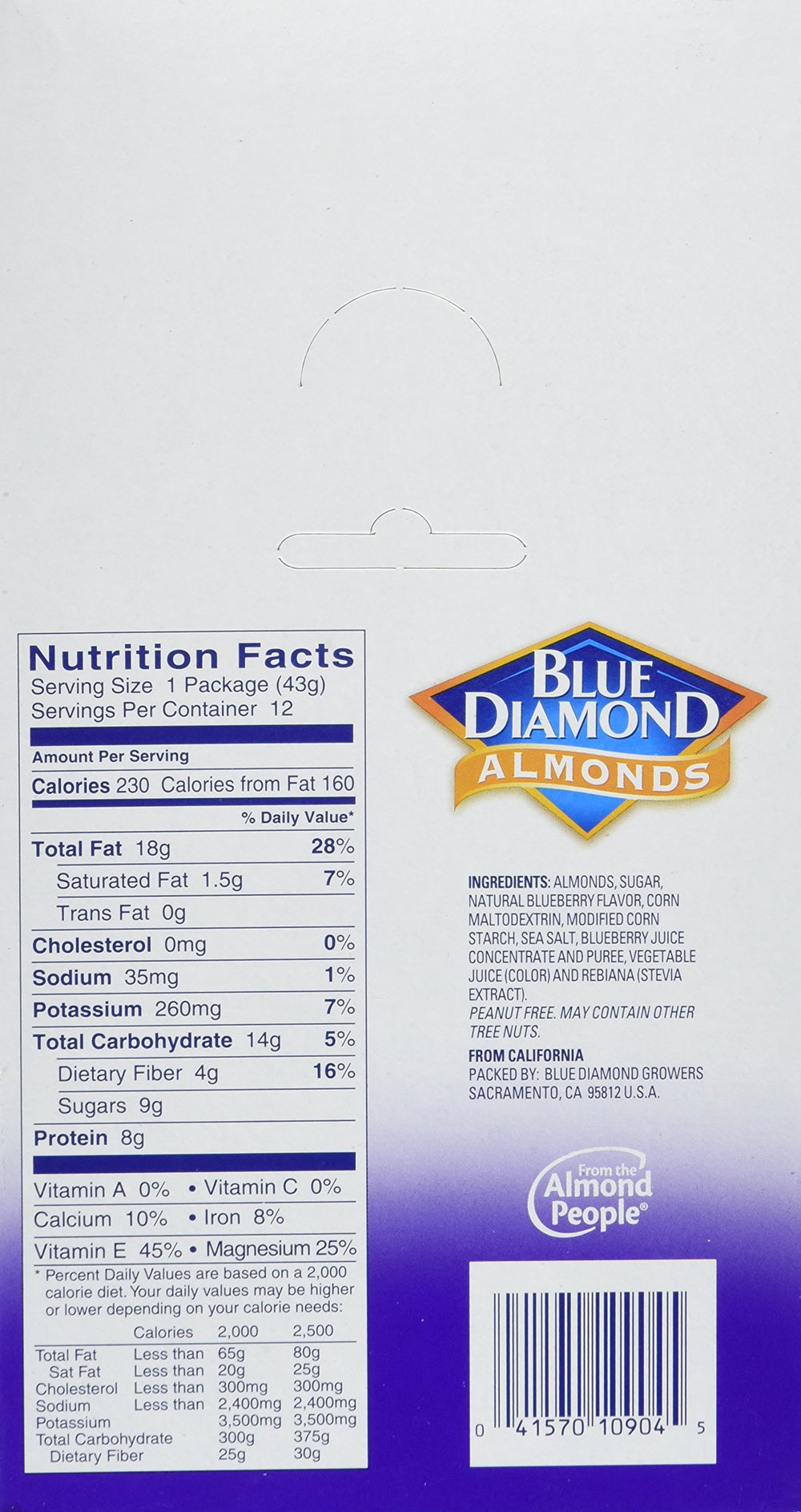 Blue Diamond Blueberry Almonds tub pack on display for quick snacking.