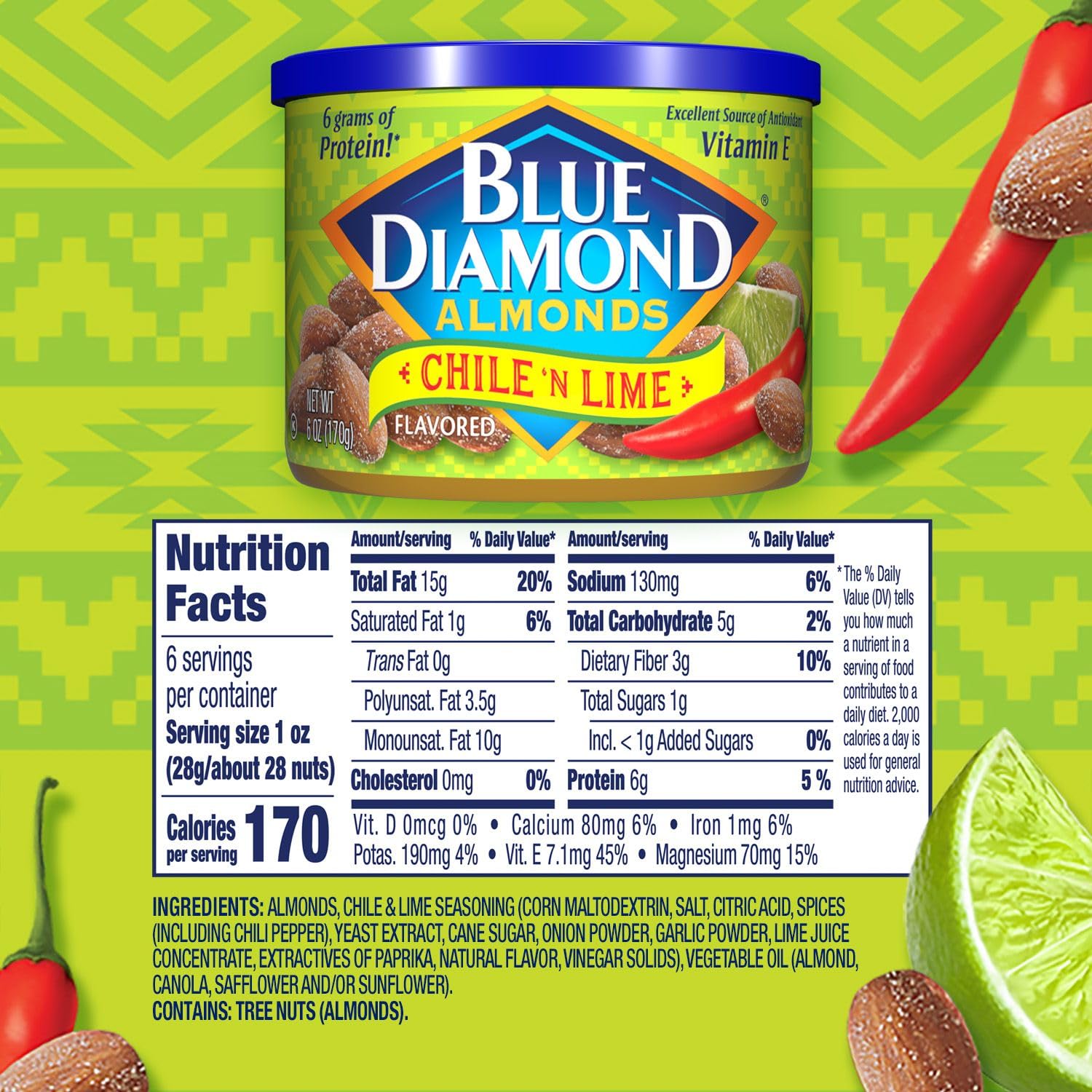 Blue Diamond Chile n' Lime crunch closeup shows bold coating and texture.