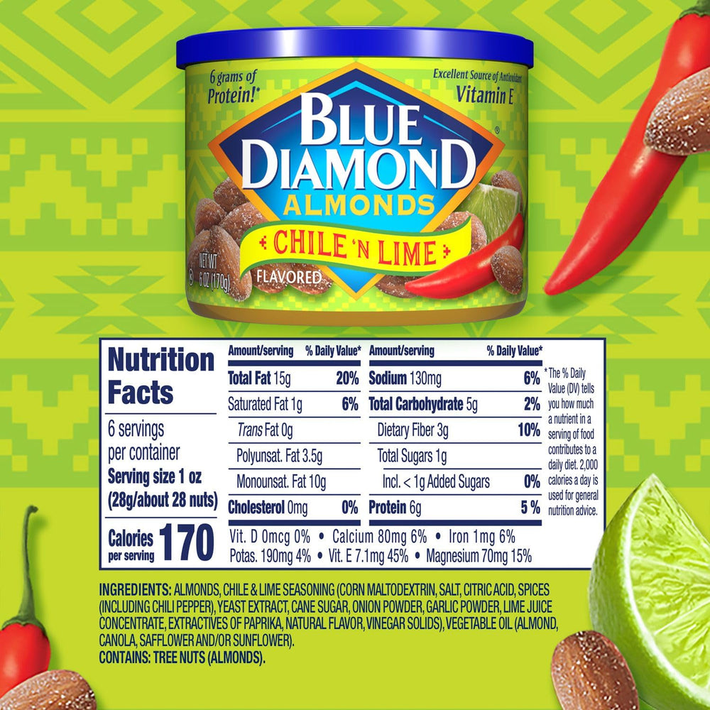 Blue Diamond Chile n' Lime crunch closeup shows bold coating and texture.