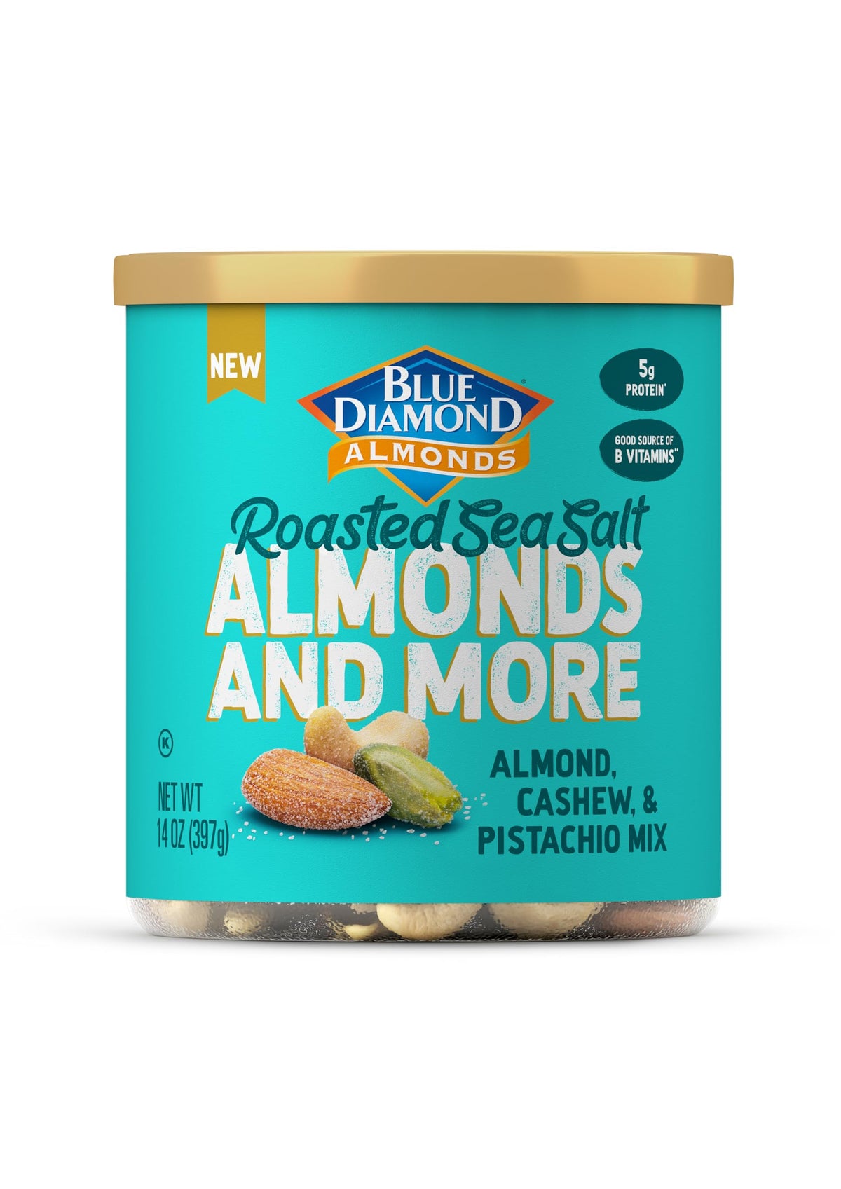Blue Diamond Deluxe Roasted Sea Salt can of almonds and mixed nuts for a savory snack