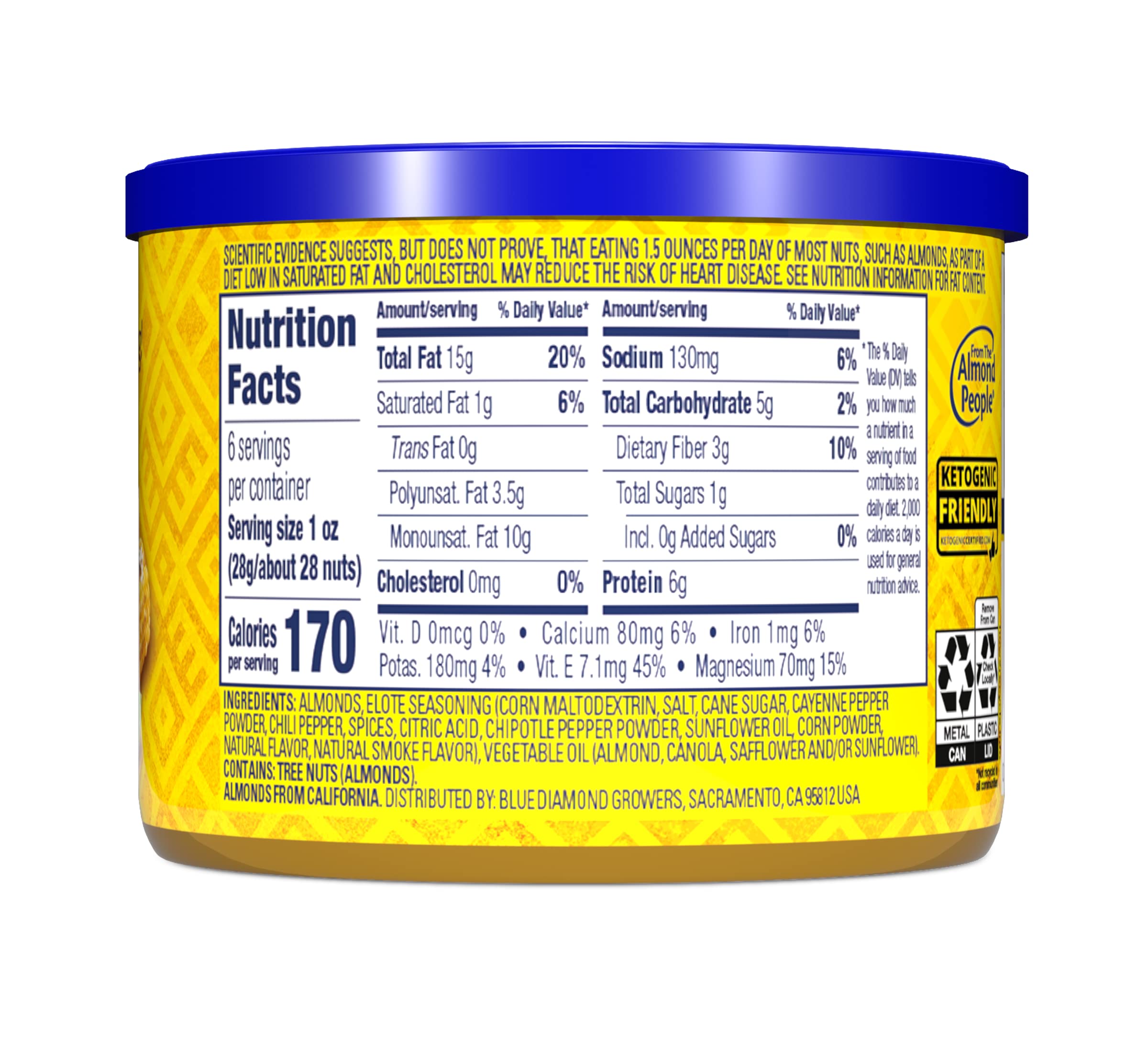 Blue Diamond Elote almonds in lunchbox, ideal for kids and adults.