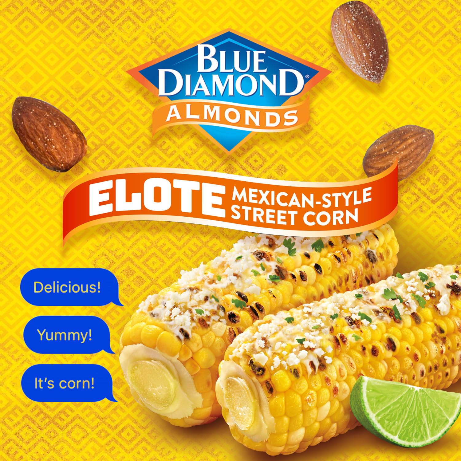 Blue Diamond Elote Street Corn almonds packaging highlighting non-GMO and gluten-free.
